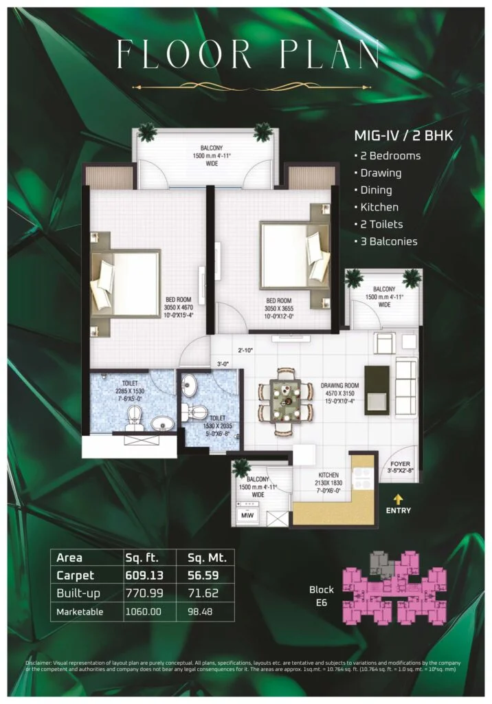 MIG-IV 2 BHK Floor Plan Layout